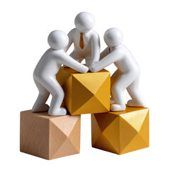 Teamwork Concept with Figurines Collaborating on Colorful Blocks for Business Strategy and Success Visualization
