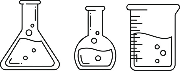 Chemistry laboratory glassware illustration showing flasks and beakers for scientific experiments and research in chemistry and biology