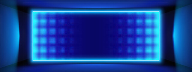 Blue LED panel wall with LCD screen effects and RGB pixel grid textures. 3D stage backdrops or concert glow patterns for music venues. Neon video projections or abstract dot effects for club displays.