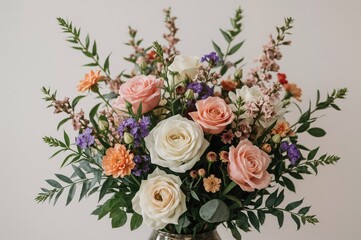 A colorful floral arrangement for a special occasion with blooming roses and plants