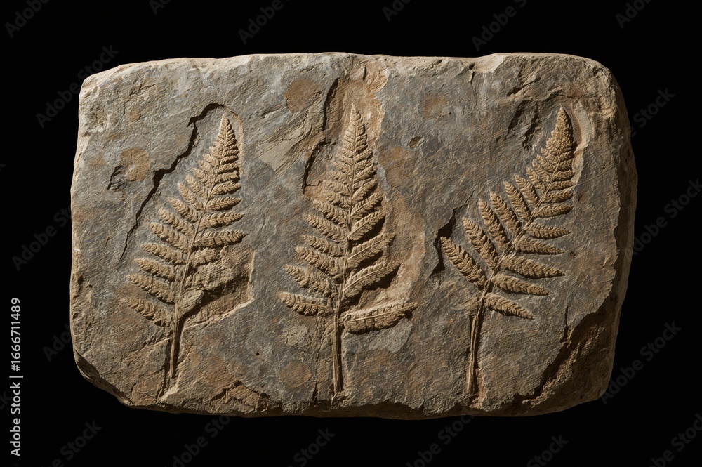 Poster elevated stone slab featuring fossilized fern patterns