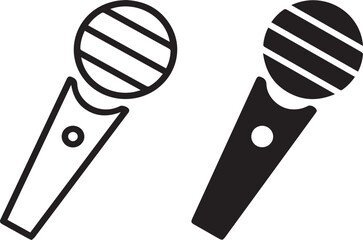 microphone icon audio recording equipment, black and white, minimalist, simple, line art, vector