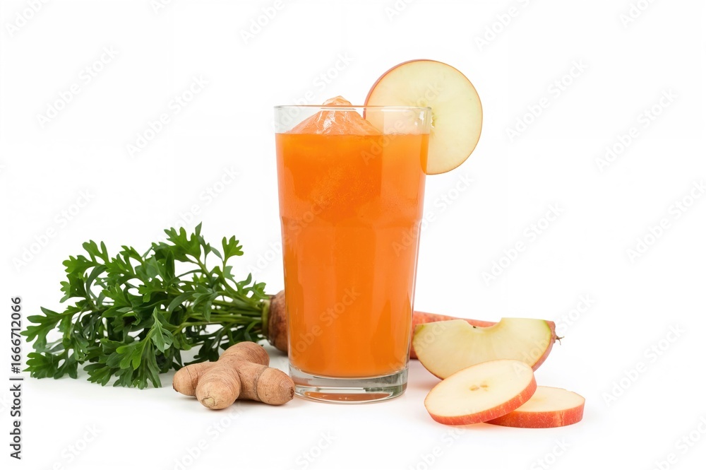 Poster nutritious beverage made from carrot and apple juices with a hint of ginger