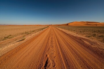 Naklejka premium A rugged trail winds through a desert terrain in the northern region of the cape area, southern part of the continent