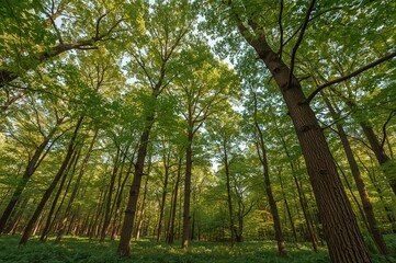 Fototapeta premium Trees viewed from a low perspective in a woodland