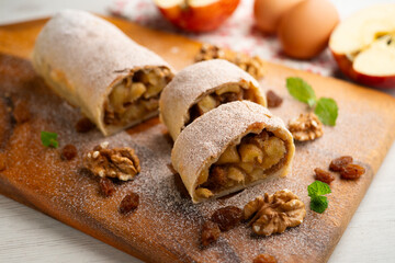 Apple strudel is a traditional dessert typical of Austrian and southern German cuisine.
