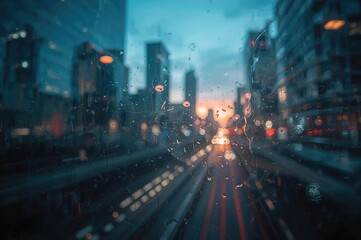 Fototapeta premium Foggy window with abstract street lamps and blurred backdrop
