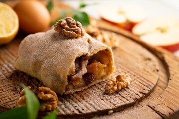 Apple strudel is a traditional dessert typical of Austrian and southern German cuisine.