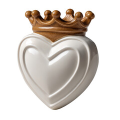 Heart-Shaped Ceramic Object with Wooden Crown Accent for Home Decoration and Gift Ideas