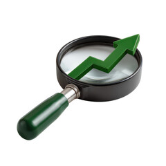 Green Arrow Magnifying Glass Concept for Business Growth and Market Analysis in Stock Photography