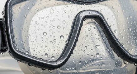 Dive mask close up with water droplets for aquatic adventures and protection