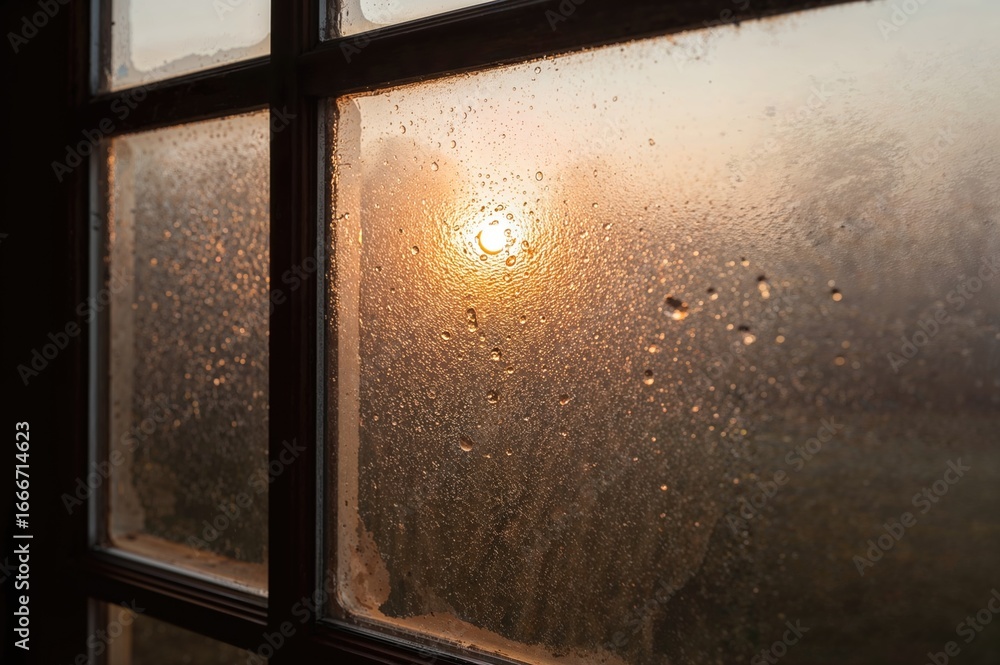 Poster sunset hues through a misted glass pane creating an abstract nature-inspired pattern