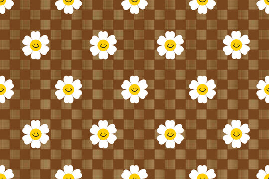 seamless floral brown plaid pattern