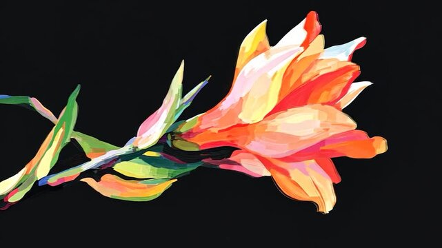 Vibrant flower painting on black background
