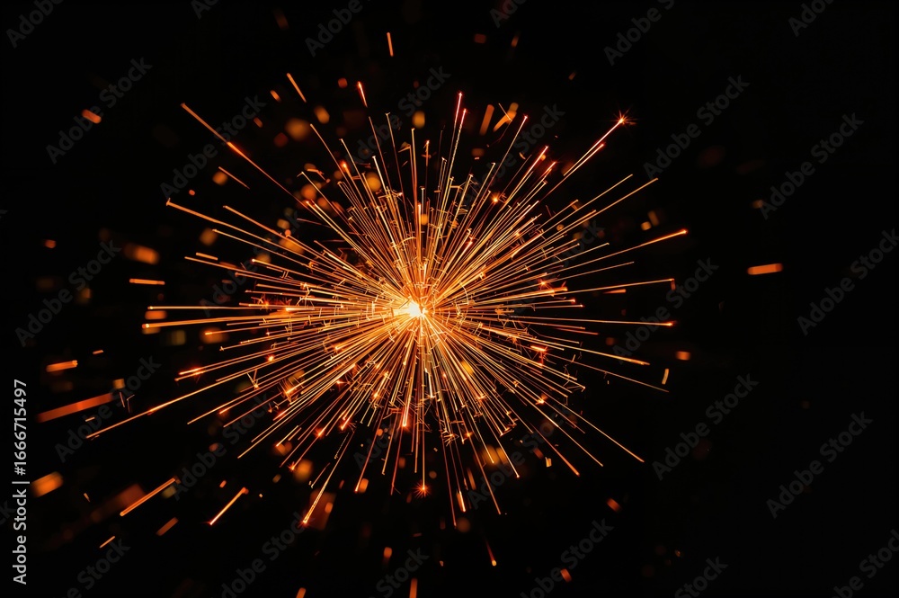 Poster glowing fiery sparks creating an abstract texture on a dark backdrop