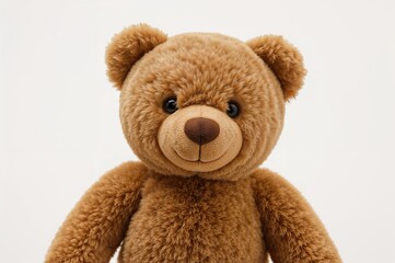Fototapeta premium A delightful teddy bear with rich brown fur contrasts beautifully with a clean white background, ideal for adding a cozy touch to any room.