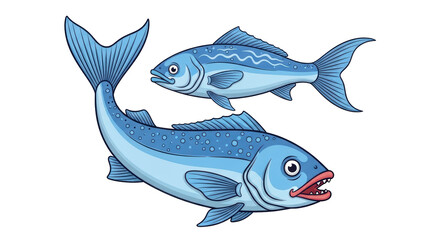 Isolated Two Cartoon Blue Fish
