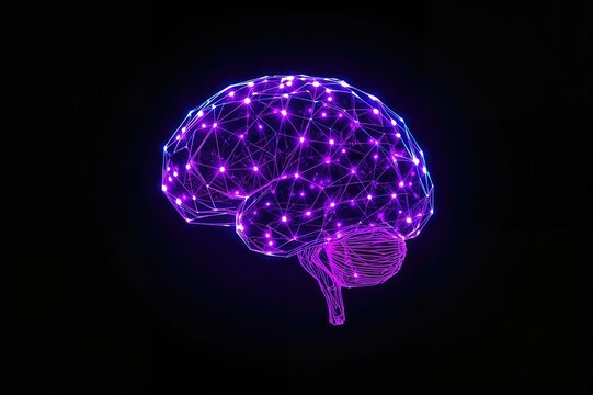 Futuristic illuminated polygonal face with neural network design. Concept of AI and data. 3D illustration - Powered by Adobe