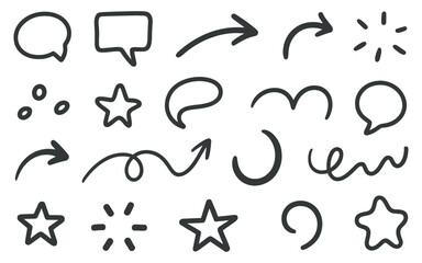 Collection of Hand Drawn Doodles and Sketches Featuring Arrows Stars Speech Bubbles and Other Decorative Elements for Creative Projects