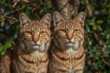 Two Wild Bobcats, Feline Wildlife Pair