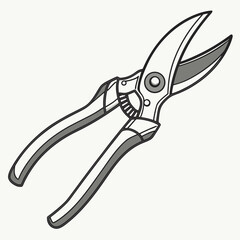 A simple line art illustration of a pair of gardening shears with a clean white background