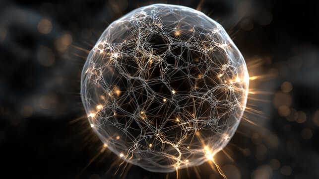AI neural network glowing mesh sphere, abstract futuristic stock illustration
