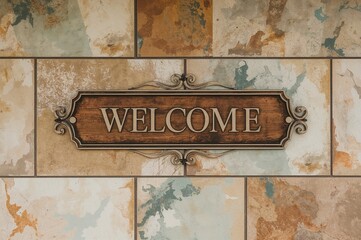 Fototapeta premium Front Wall of a Home Featuring Number and Welcome Sign Decor