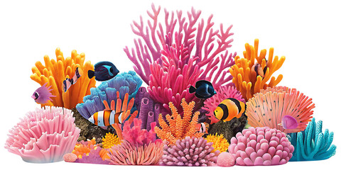coral reef cut out isolated on white background, png, ai generated.