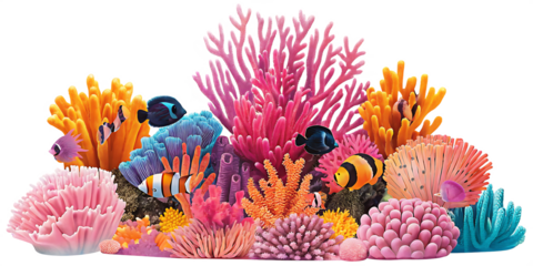 coral reef cut out isolated on white background, png, ai generated.