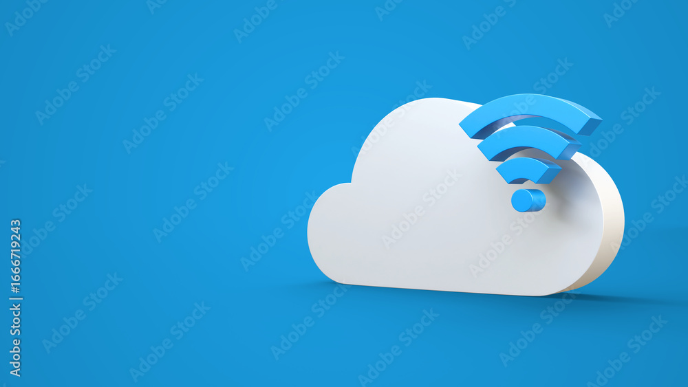 Poster digital cloud with wireless symbol isolated on blue background. cloud computing, cloud storage and c