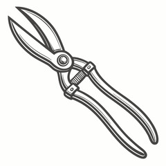 Detailed illustration of vintage garden pruning shears or secateurs with open blades and handles