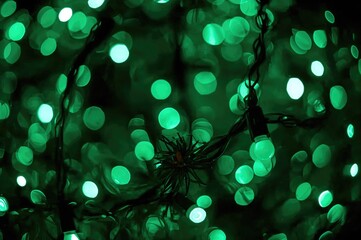 Blurred festive lights with green and black tones, abstract pattern and texture background for holiday celebrations