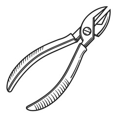 Hand drawn illustration of a pair of metal wire cutters or nippers on a white background