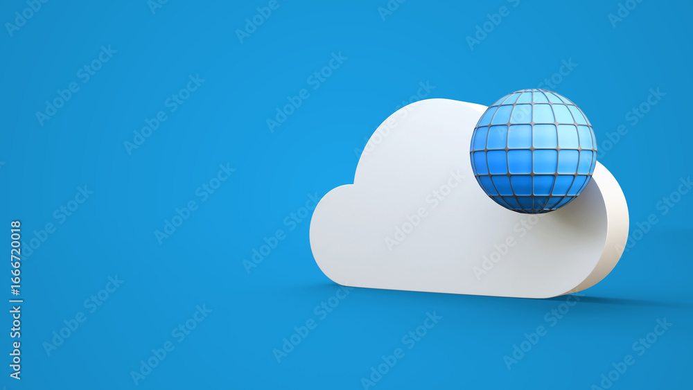 Poster digital cloud with earth globe isolated on blue background. cloud computing, cloud storage and cloud