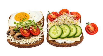 Isolated Open Sandwiches with Egg and Vegetables