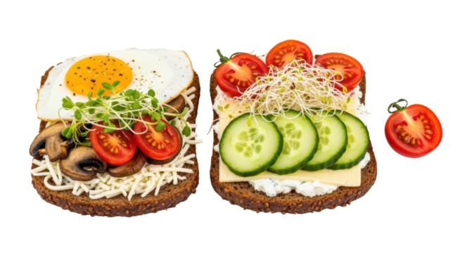 Isolated Open Sandwiches with Egg and Vegetables