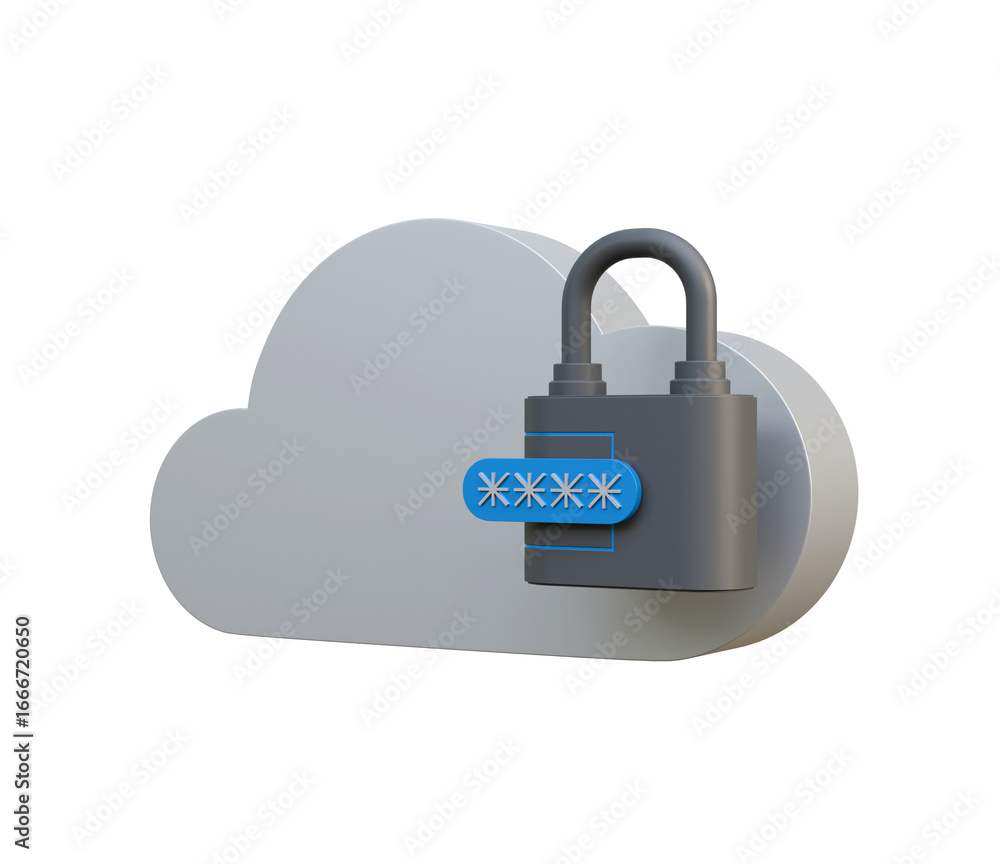 Poster digital cloud with padlock and password isolated on background. cloud computing, cloud storage and c