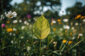 Obraz premium A green leaf starting to turn yellow