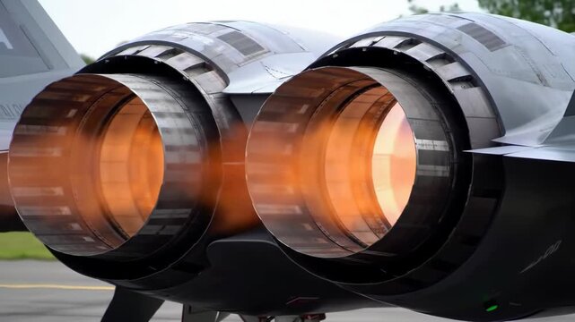 Twin Jet Engines Ignited with Fiery Glow