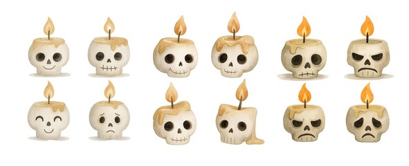Halloween Skull Candle Watercolor Illustration, Spooky Candlelight Clipart
