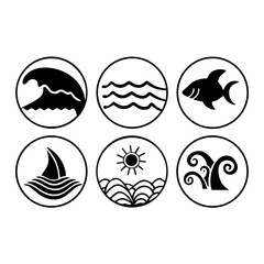 Set of nautical icons collection of sea and ocean related symbols