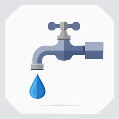 Simple Gray Faucet With Blue Water Drop Icon