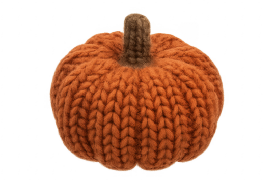 Knitted pumpkin decoration celebrating autumn festivities on transparent background