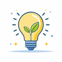 Bright Yellow Lightbulb With Green Plant Illustration