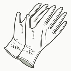 Simple line drawing of two white medical gloves on a plain background