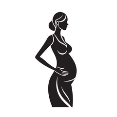 Pregnant Strong Woman Silhouette Vector Artwork