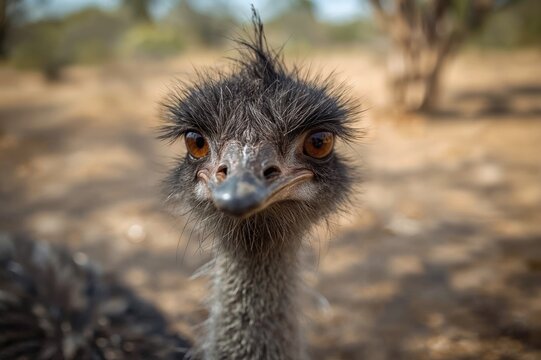 A close-up shot of an emu bird