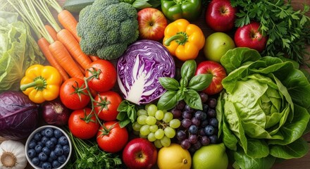 Vibrant assortment of fresh fruits and vegetables health food diet nutrition
