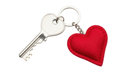 Isolated Key with Heart Shaped Keychain, Love and Security