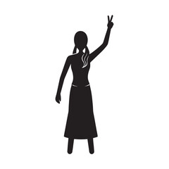 Woman Showing Peace Sign Silhouette Vector Artwork